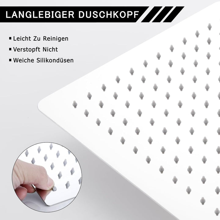 DETBOM 16 Zoll Regendusche quadratischer Duschkopf aus Edelstahl 304, Anti-Kalk-Düsen Duschkopf Wass
