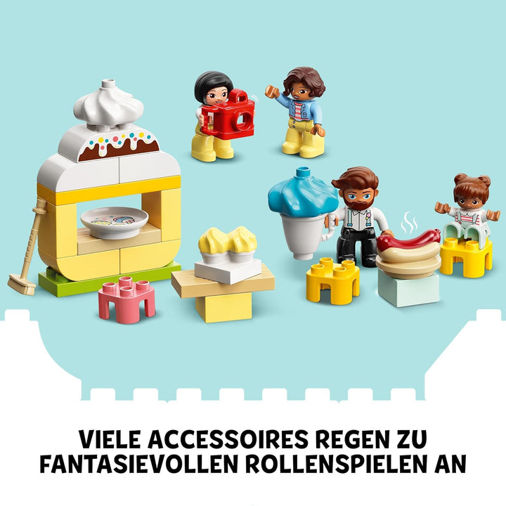 LEGO 10956 DUPLO Erlebnispark, Kinderspielzeug ab 2 Jahre mit Jahrmarkt und Zug für Mädchen und Jung
