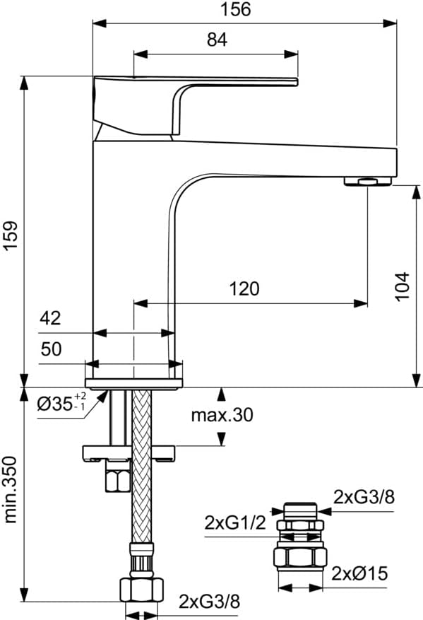 Ideal Standard BC553AA Cerafine D Waschtischarmatur Grande ohne Ablauf, Bad-Wasserhahn mit Auslauf,