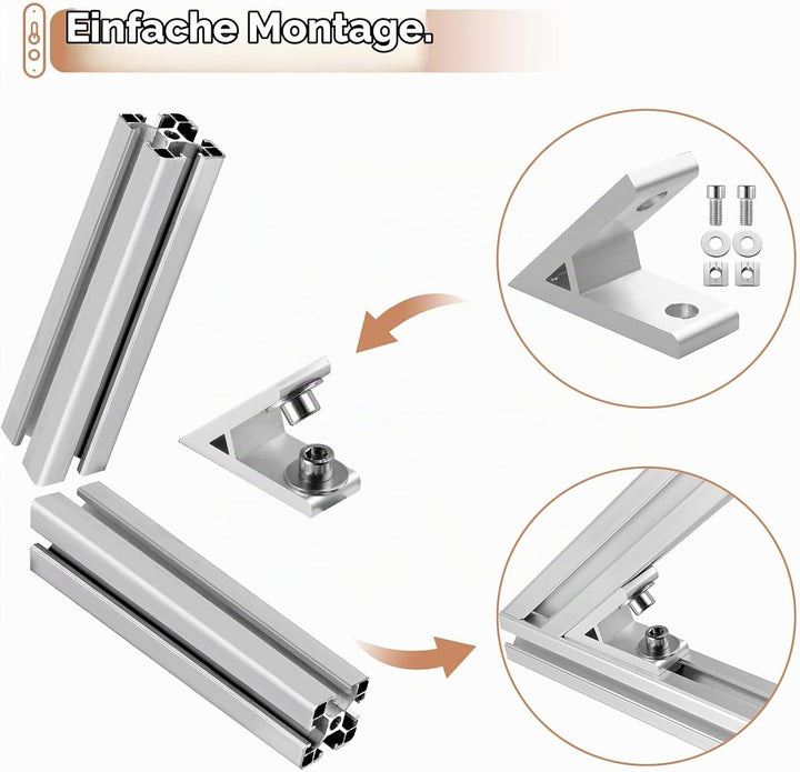 Befestigungsmaterial Eckwinkel Innenwinkel 45 Grad Winkelverbinder Kamtop 10× Alu-Eckwinkel Profil-E