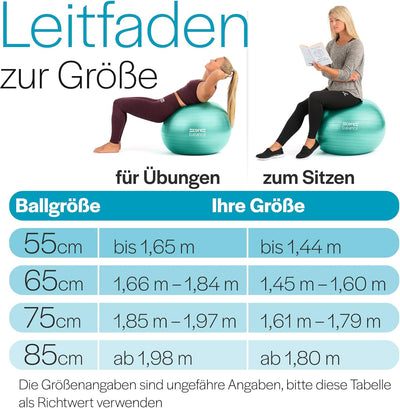 Core Balance, berstsicherer Gymnastikball - für Fitness Yoga Schwangerschaft - 55cm 65cm 75cm 85cm -