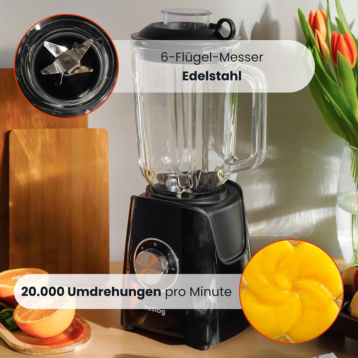 Standmixer Bechermixer, Smoothie, Smoothie-maker, Behälter, 1200W, Schwarz, Schwarz HUS1007