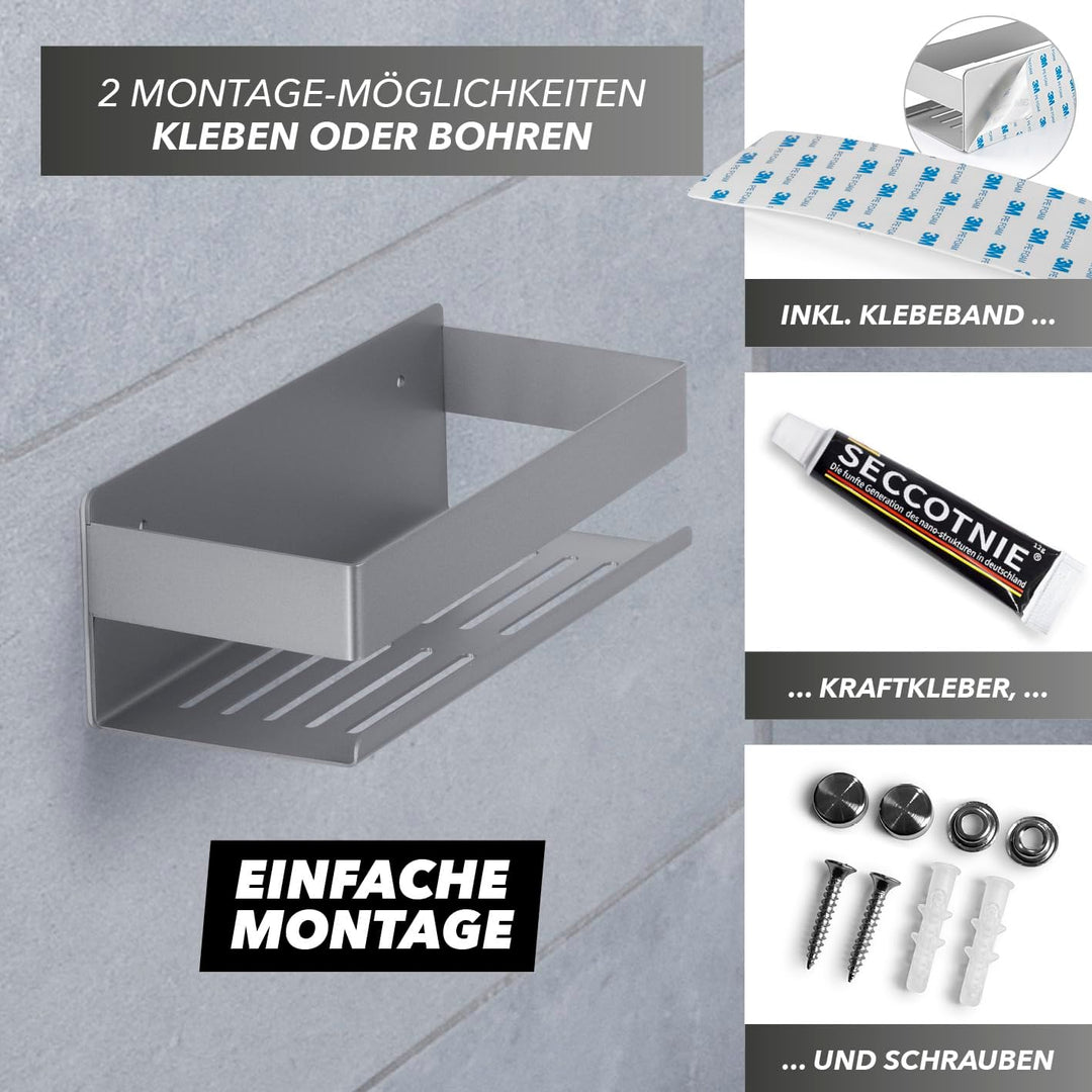 BENKSTEIN Duschablage 2er-Set | Duschregal – zum Kleben oder Bohren | Duschkorb zum Hängen – ohne Bo