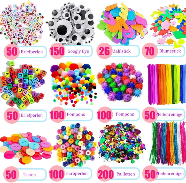 Gutenguy Bastelset Kinder, 3000+Pcs Bastelkoffer Bastelbedarf Material Set, Grosse Bastelbox Geschen