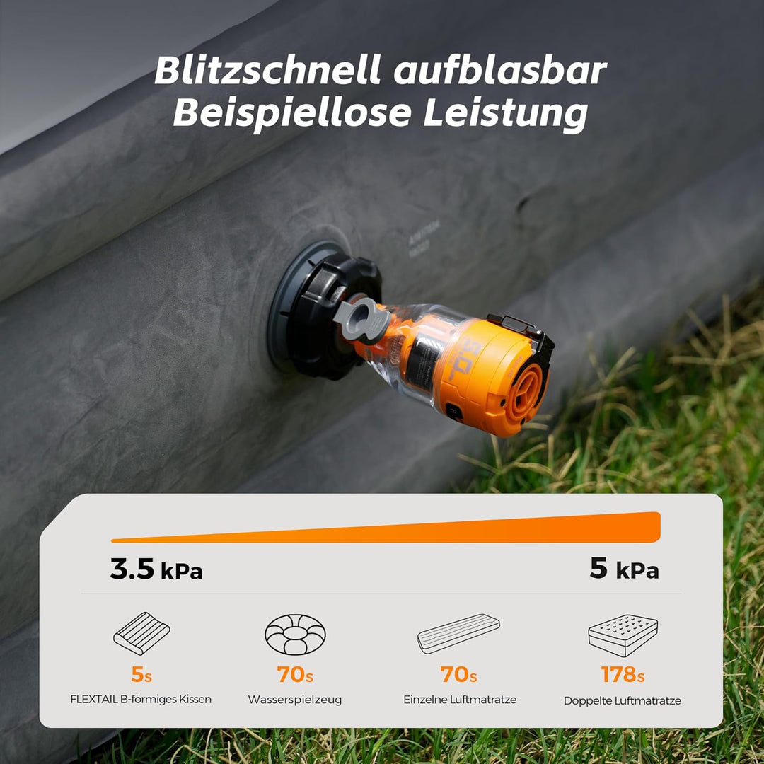 FLEXTAILGEAR MAX Pump 3 Tragbare Luftpumpe, 5,0 kPa, Beleuchtung, USB-Aufladung zum Aufblasen und En