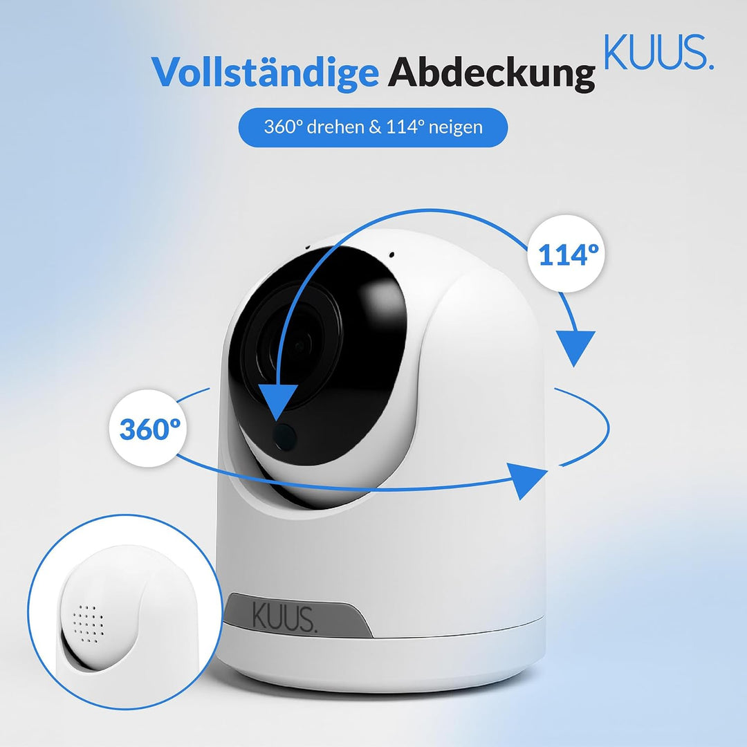 KUUS. BC1 – Überwachungskamera innen mit aufzeichnung, Videoüberwachung, 360 Grad Kamera, WLAN, Über