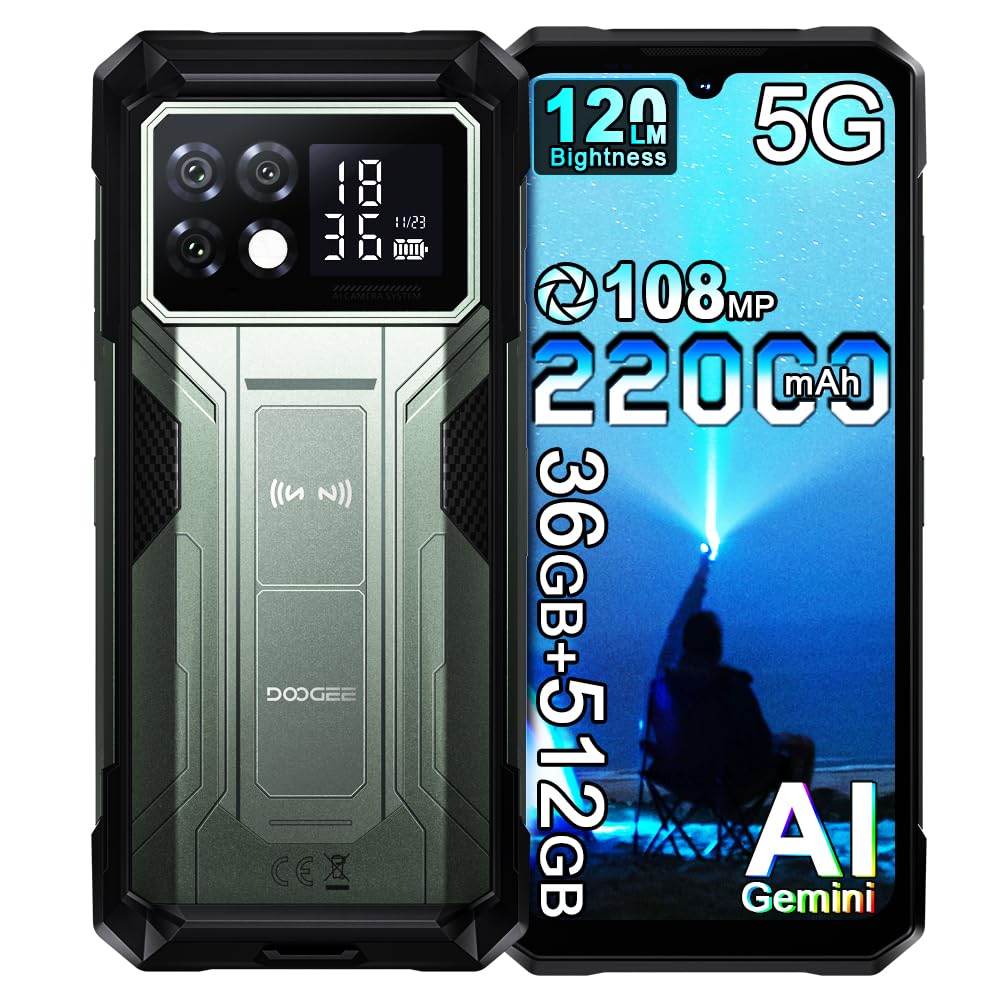 DOOGEE S200 Max 5G Outdoor Handy, 22000mAh/66W, AI Smartphone mit 1.3" AMOLED Heckdisplay,36GB+512GB