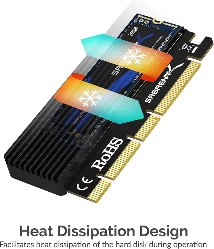 Sabrent M.2 SSD NVMe PCIe Adapter mit Aluminium Kühlkörper und Wärmeleitpad, für SSD 1TB, SSD 2TB, S