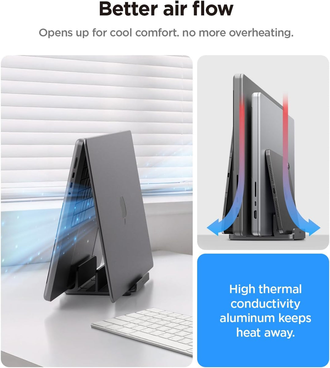 Spigen Vertikaler Laptop-Ständer – 4-in-1 Schreibtisch-Organizer mit verstellbaren Slots (14–22 mm),