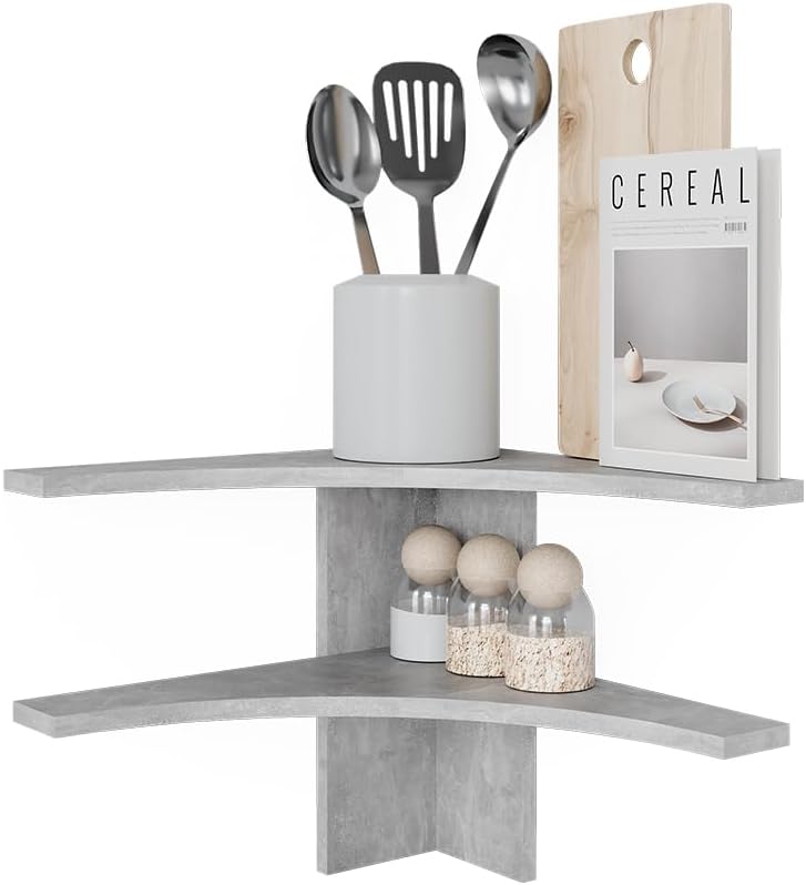 Vicco Eckregal Roman, Beton, 43.5 x 37 cm, geeignet für platzsparende Ecklösungen im Essbereich Beto