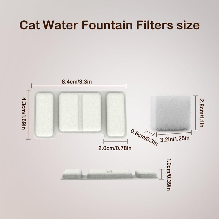 Ersatzfilter & Schwämme für 2.2L 3.2L Edelstahl Katze Wasserbrunnen, 8 Filter + 4 Schwämme Kit, vier