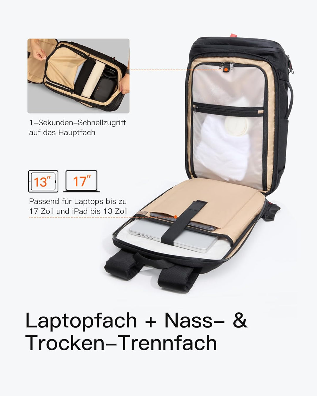 Inateck Reiserucksack Rucksack 40L, TSA Freundlich Gross Spritzwassergeschützt Handgepäck Travel Bac