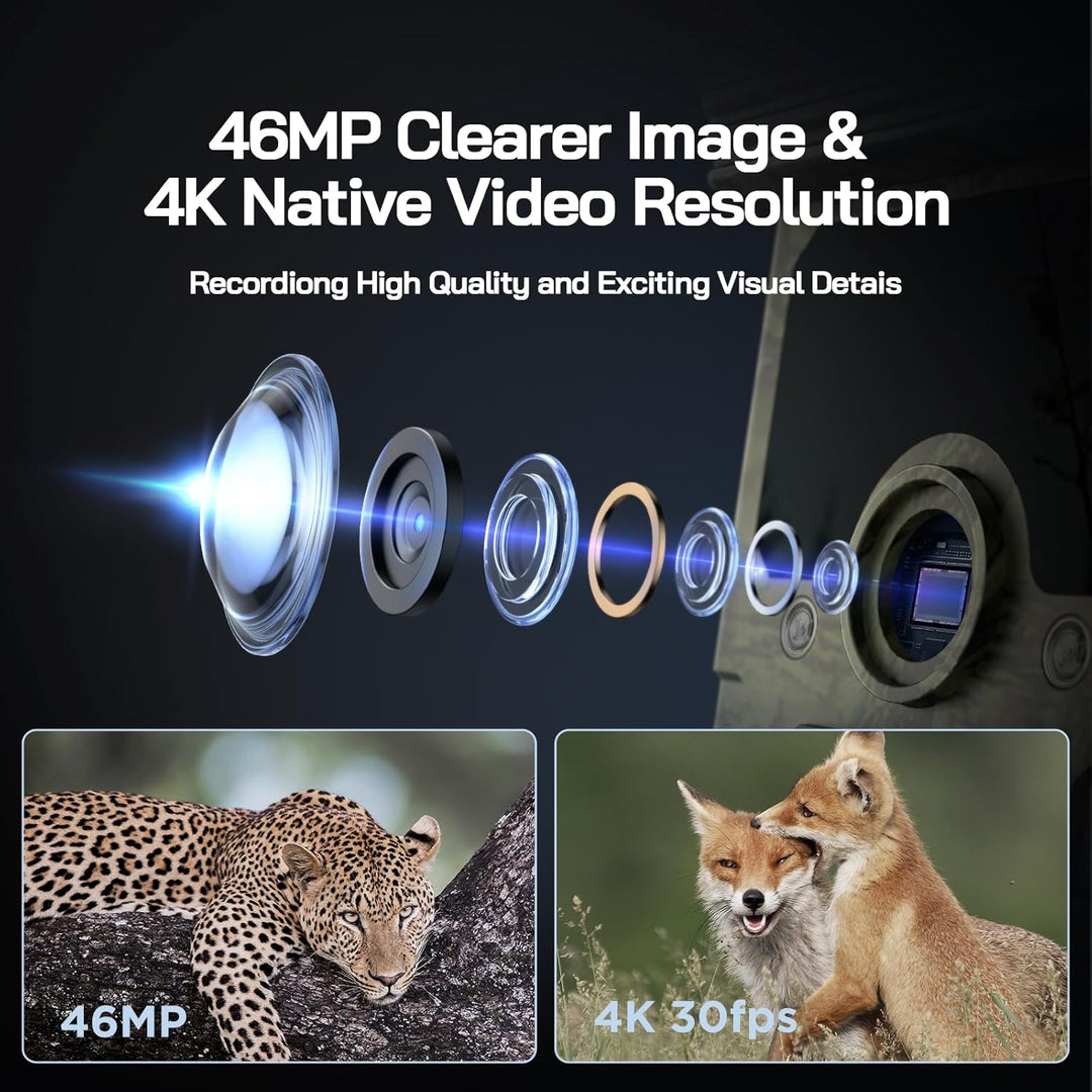 WOLFANG Wildkamera, 4K Solar Video Wildtierkamera, 68MP Full HD WLAN mit Handyübertragung APP, Beweg