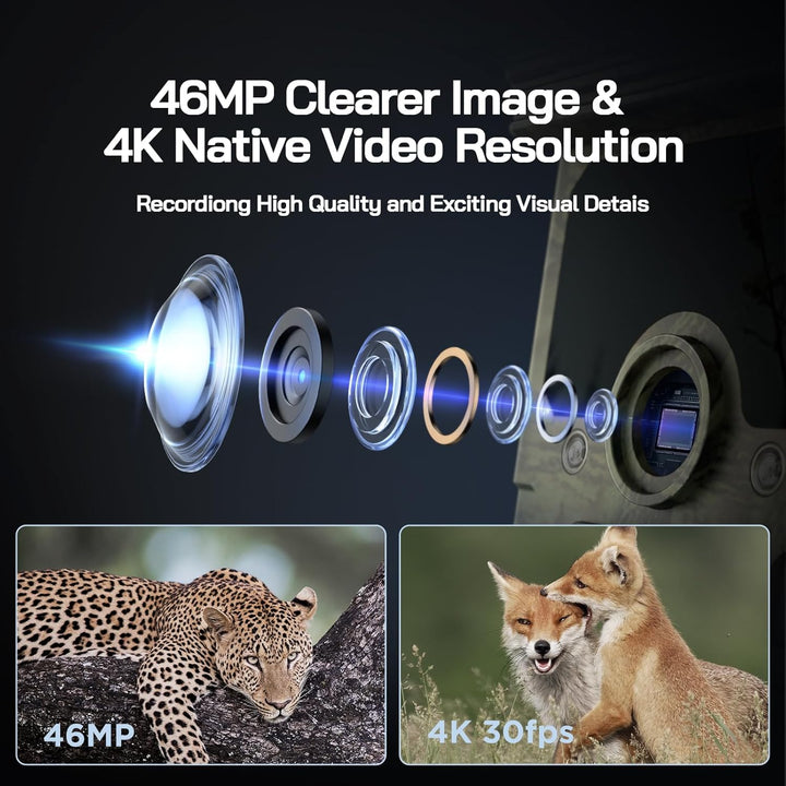 WOLFANG Wildkamera, 4K Solar Video Wildtierkamera, 68MP Full HD WLAN mit Handyübertragung APP, Beweg