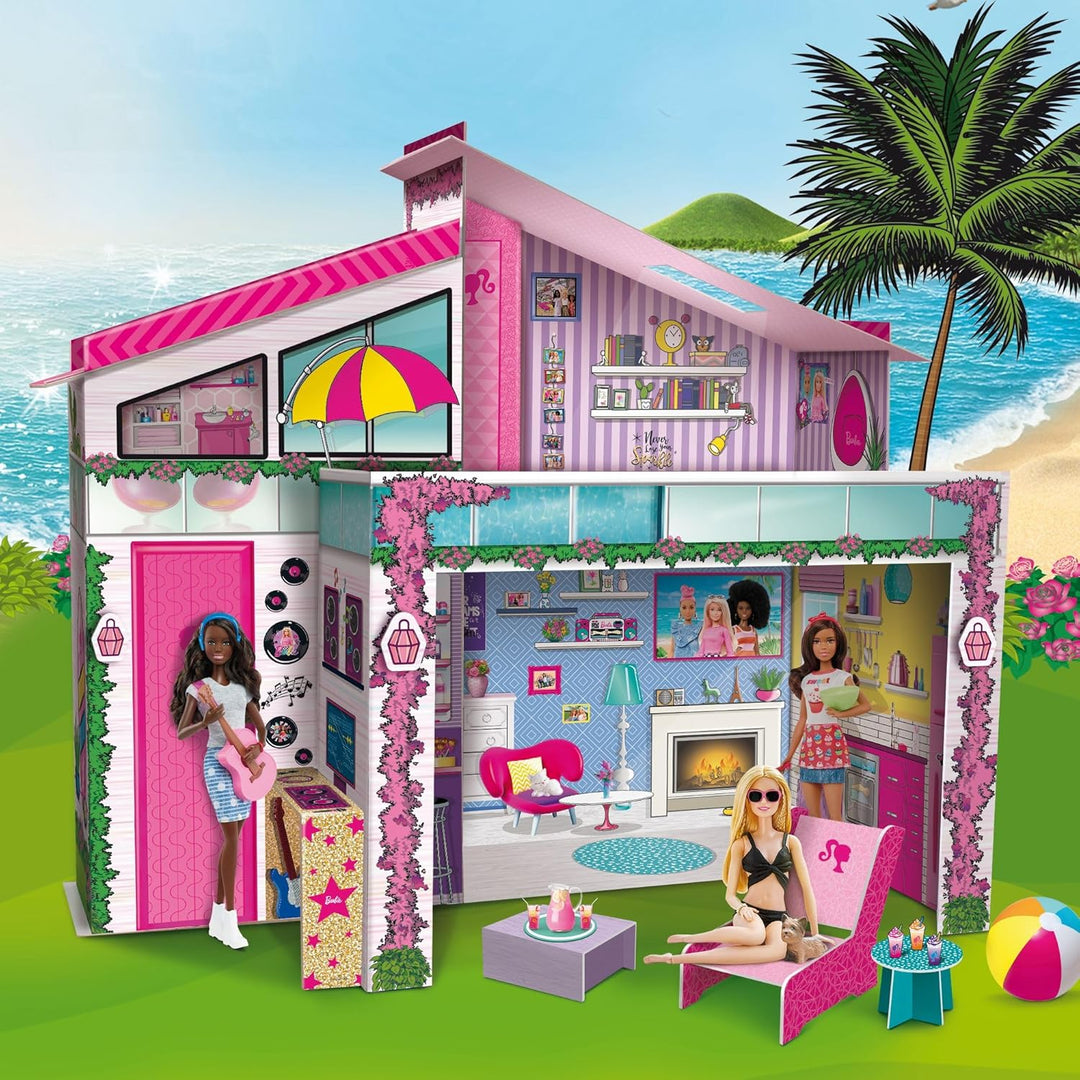 Liscianigiochi 76932 - Barbie 2-stöckige Villa zum Selbstbauen aus Karton mit dem originalen Barbie
