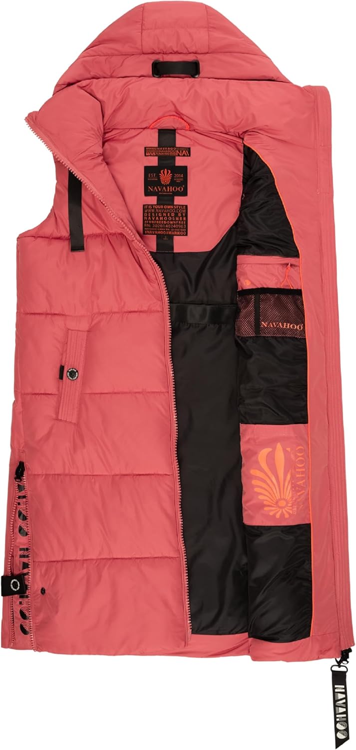 Navahoo Damen ärmellose Lange Outdoorweste warme Winterjacke Schnuffelchen XS-3XL, S Rouge