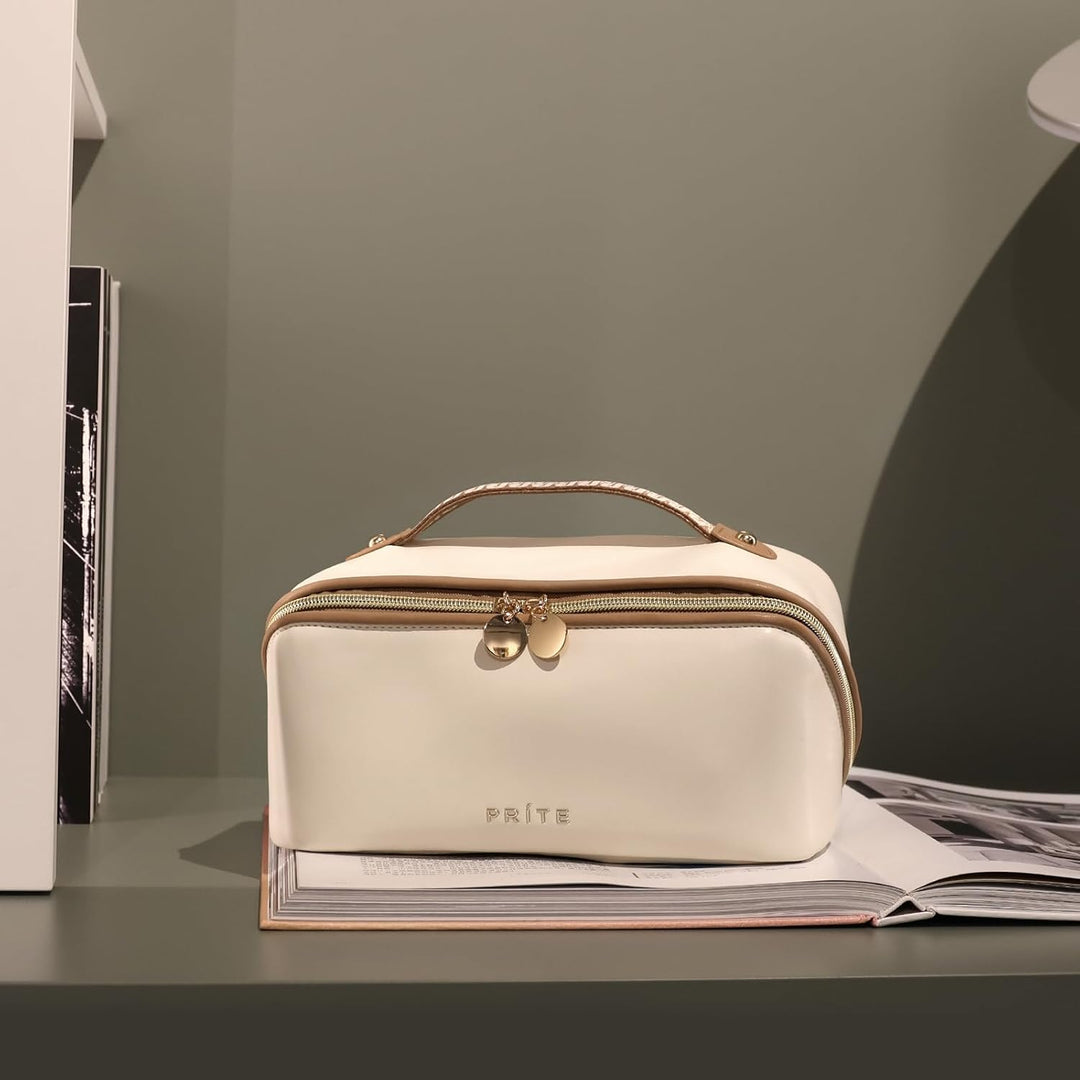 Prite Grosse Kapazität Kosmetiktasche Tragbare Reise Make Up Tasche wasserdichte PU-Leder Schminktas