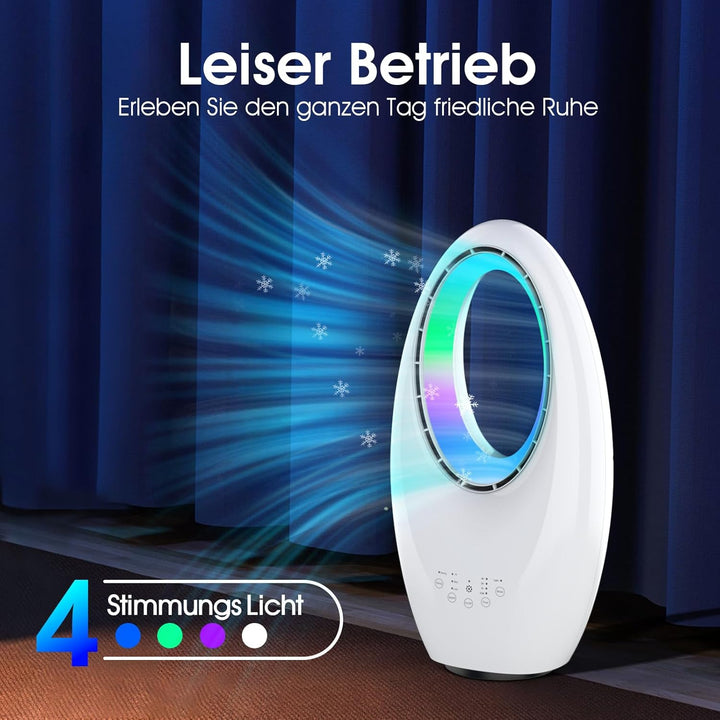 Rotorloser Ventilator, Leiser Turmventilator mit Fernbedienung, LED Beleuchtung, 60° Oszillation,3 M