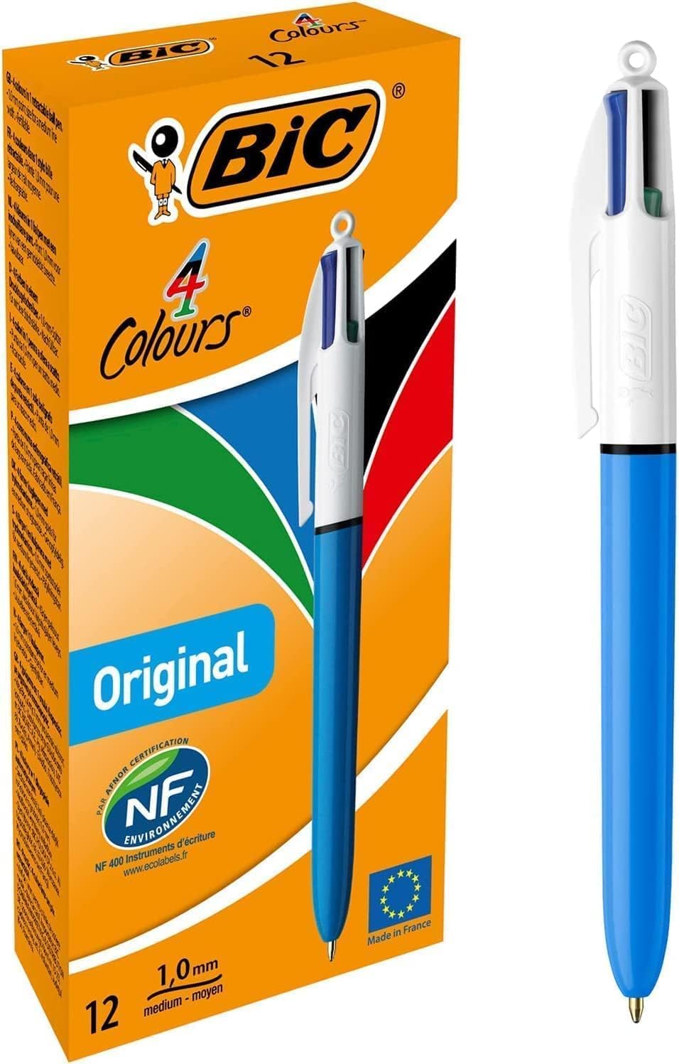 BIC 4 Farben Kugelschreiber Set 4 Colours Original, 12er Pack, Ideal für das Büro, das Home Office o
