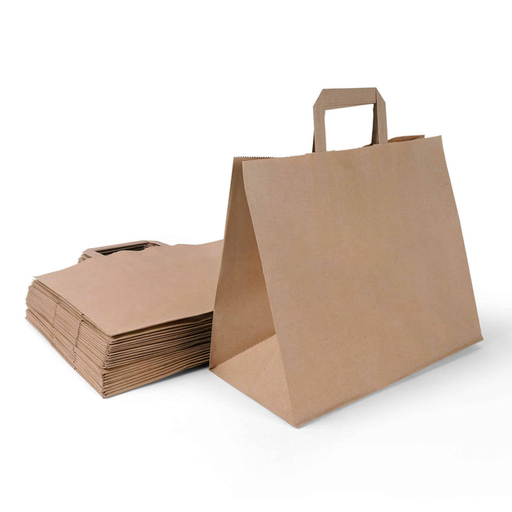 Inoverse 250 Stück Papiertragetaschen, Geschenktüten, 32+17x27 cm Papiertüten mit Henkel, Braun Kraf