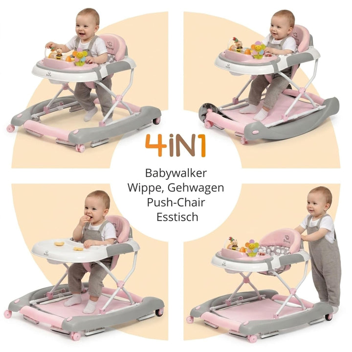 BRONEA 4-in-1 Gehfrei Baby ab 6 Monate | Lauflernwagen mit Schaukelfunktion und Spielpaneel mit Musi