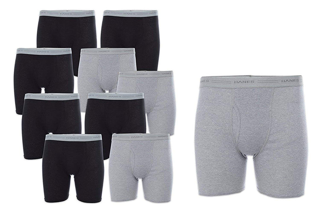 Hanes Men's 10-Pack Boxer Briefs with Comfort Flex Waistband, Black/Grey, Medium