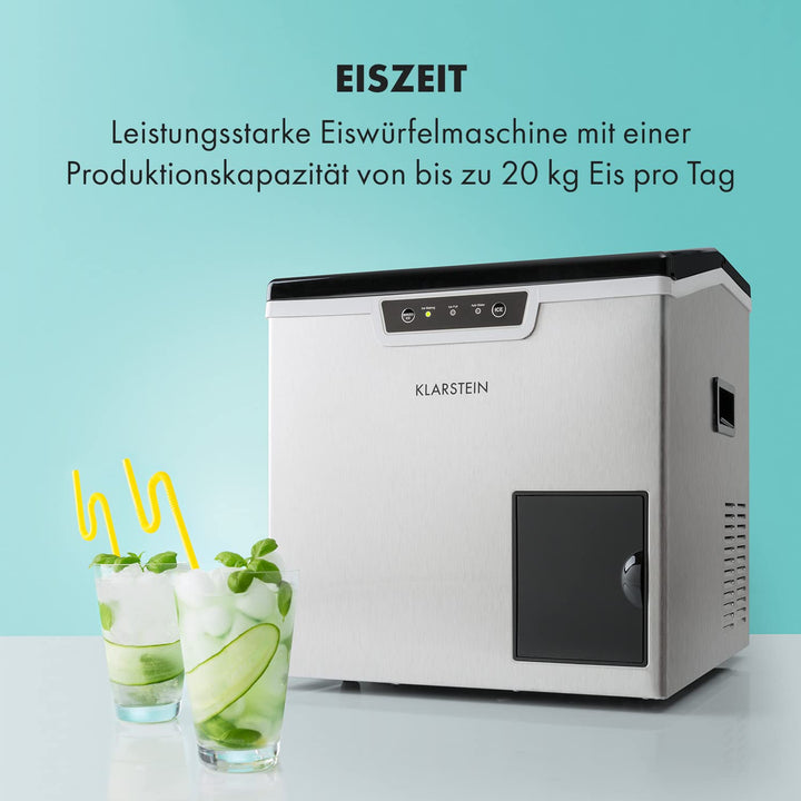 Klarstein Icefestival Cube Eiswürfelbereiter, 400 W, 12-20 kg/24h Eiswürfel, Eisfachkapazität: 1,9 k
