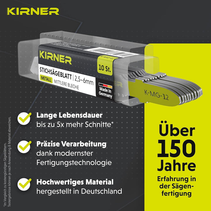 KIRNER Stichsägeblätter Metall 10 Stk. [ Profi Qualität ] präziser & sauberer Schnitt für mittelstar