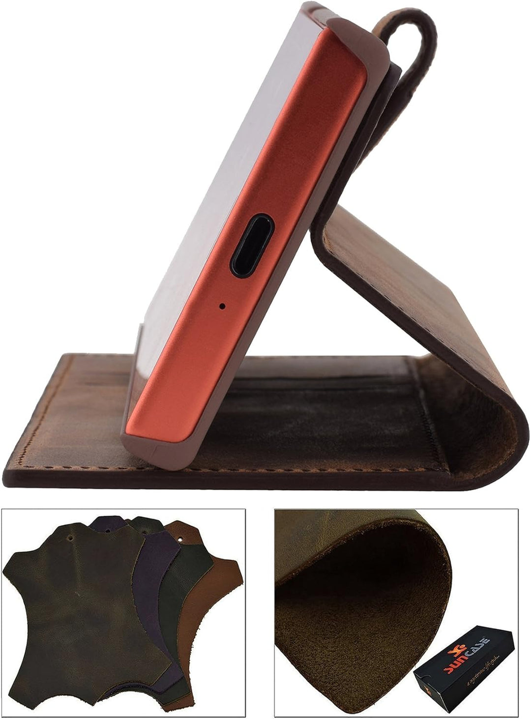 Suncase Book-Style für Sony Xperia XZ1 Compact (Slim-Fit) Ledertasche Leder Tasche Handytasche Schut