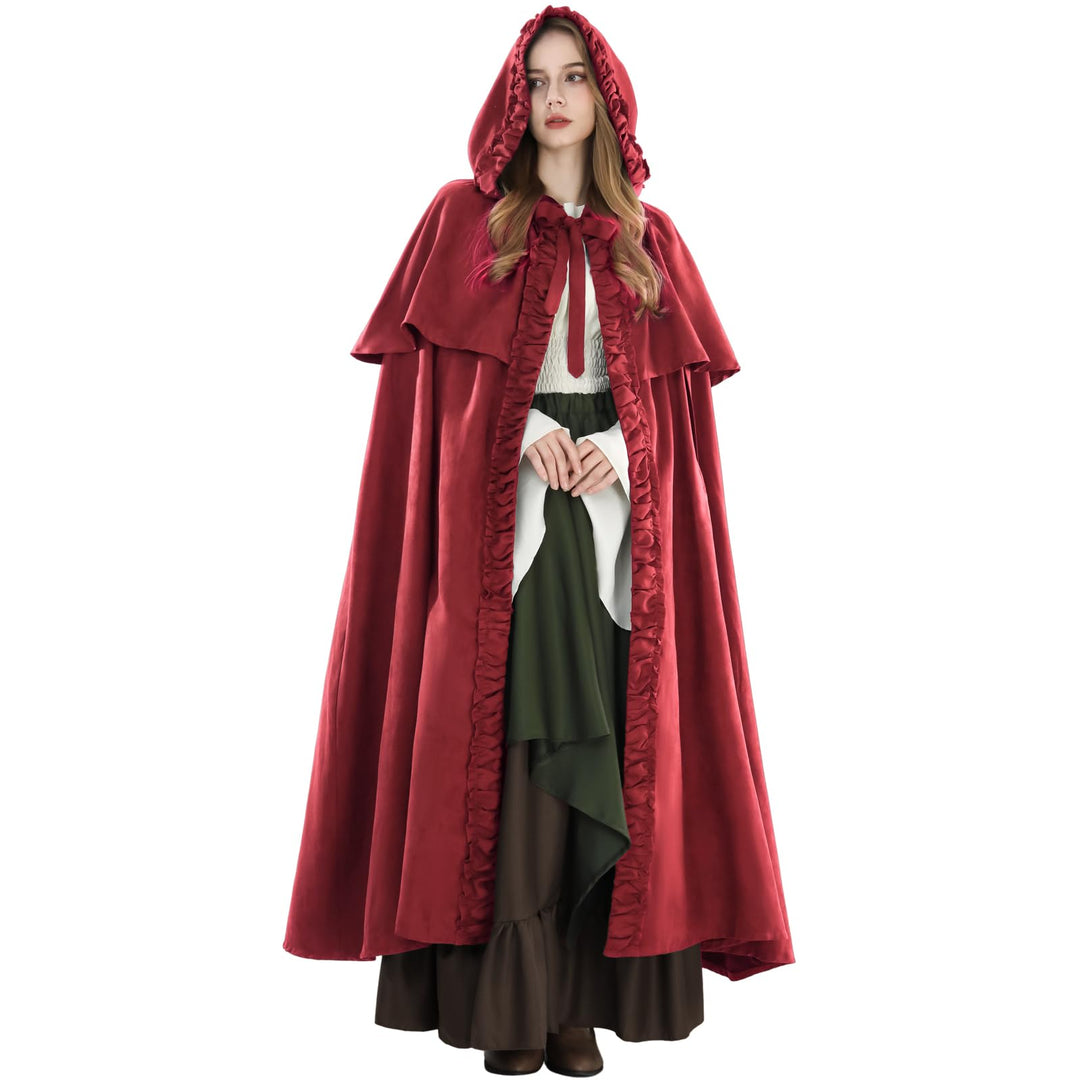 Fiamll Mittelalter Umhang Damen Kapuze Mantel mit Manschette Einfarbige Trenchcoat Renaissance Vampi
