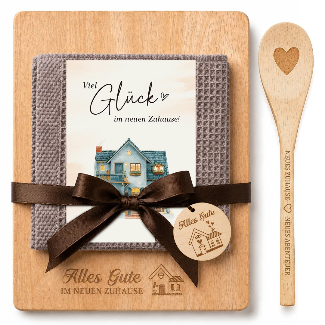 Giftota Einzugsgeschenke zum Einzug – Geschenk neues Zuhause mit graviertem Holzschneidebrett, Baumw
