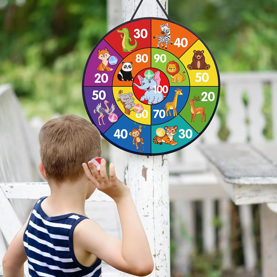 LAMEK Klett Dartscheibe Kinder Doppelseitige Dartspiel 66cm Faltbares Tier Klettballspiel mit 6 kleb