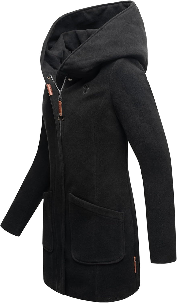 MARIKOO Damen Mantel Trenchcoat Wintermantel Übergangs Jacke Parka Lang B819 S Schwarz, S Schwarz