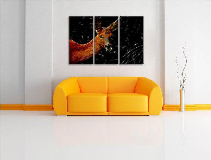 Dark stolzes Reh beim Fressen schwarz/weiss Deluxe 3-Teiler Leinwandbild 120x80 Bild auf Leinwand, X