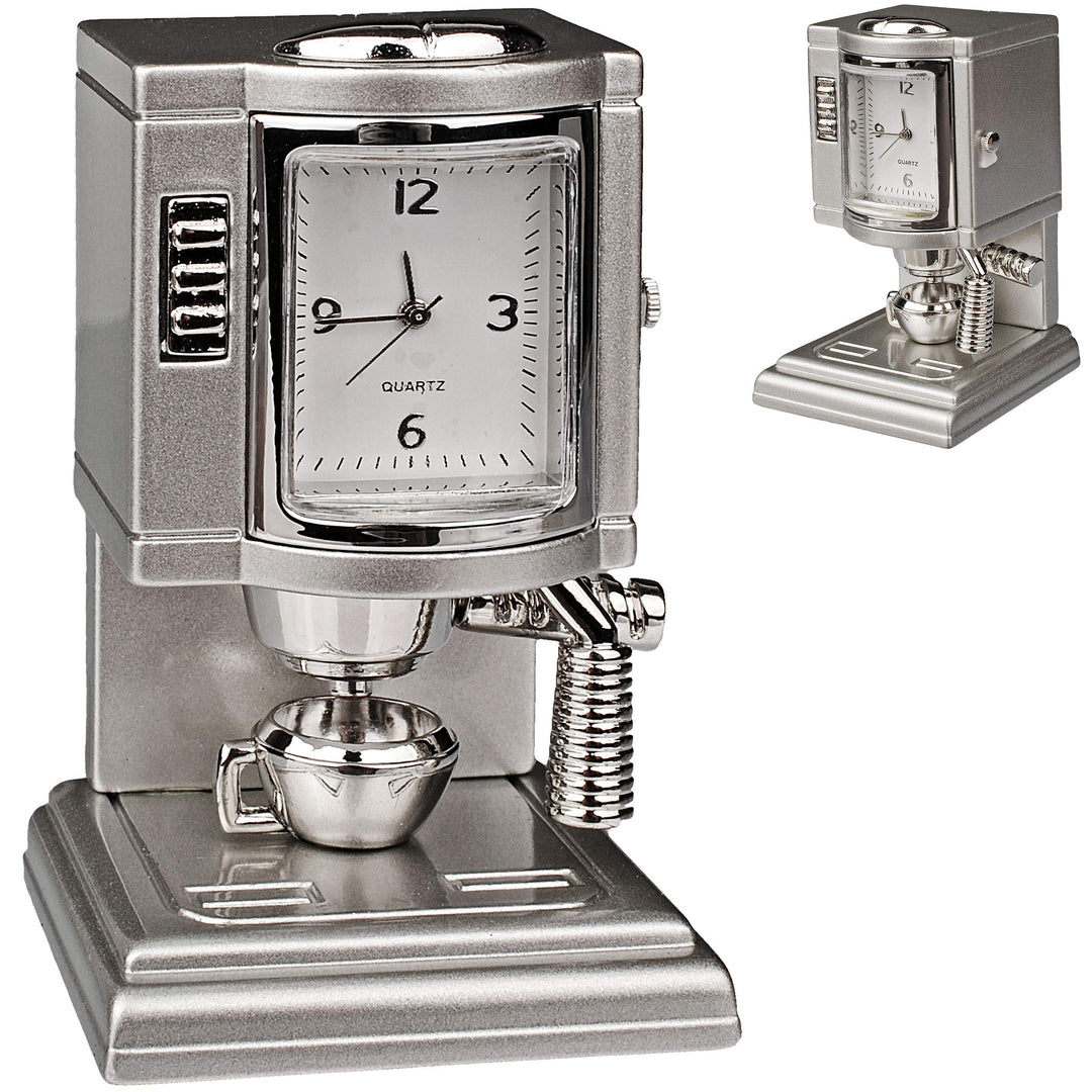 kleine - Tischuhr/Miniatur - Uhr - Kaffemaschine - Kaffeeautomat/Küchenmaschine - aus Metall - 6,9 c