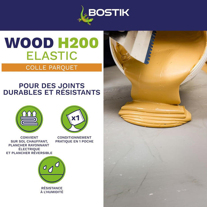 Bostik - Parkettkleber Holz H200 - Hochleistungs-Hybridkleber für alle Arten von Parkett und Heizböd