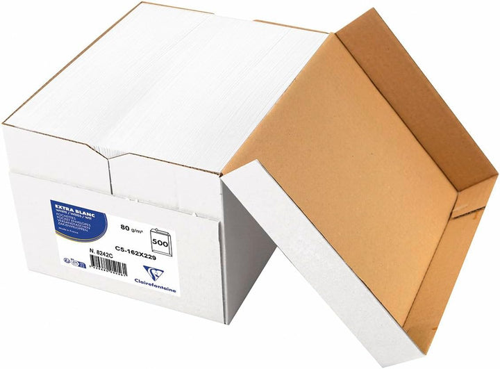 Clairefontaine 8242C - Karton mit 500 Versandtaschen weiss C5-162x229mm, selbstklebend, 120g, 1 Kart