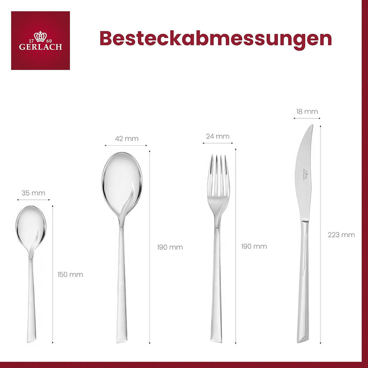 Gerlach Flames Besteck-Set 12 Personen Spülmaschinenfest Essbesteck Edelstahl Elegantes Tafelbesteck