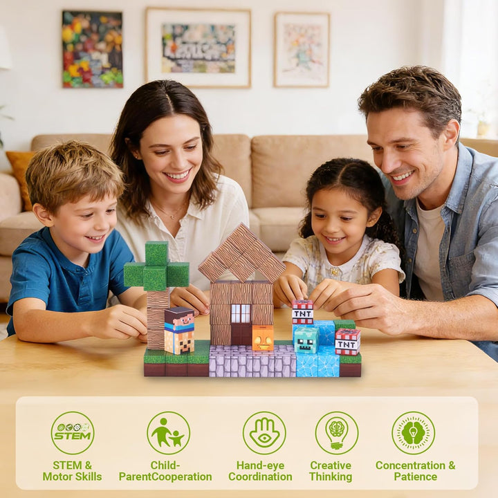 Magnetische Bausteine, 100 Stück Wald Magnetic Building Blocks, Kreative Magnetsteine Würfel Spiel S