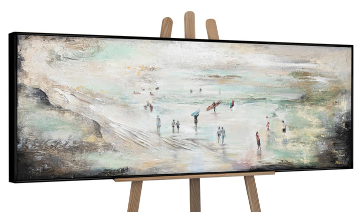 YS-Art XXL Abstrakt Acryl Gemälde auf Leinwand mit Rahmen Wellenreiten handgemalte Wandbilder Wohnzi