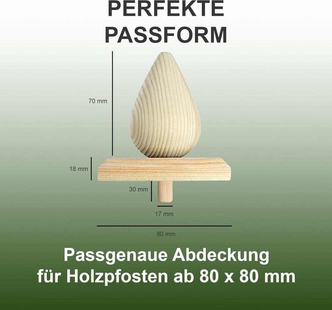 Pfostenkappe Birne | Holz imprägniert | 80 x 80 mm | 3 Stück | Eckige Abdeckkappe für Garten Holzpfo