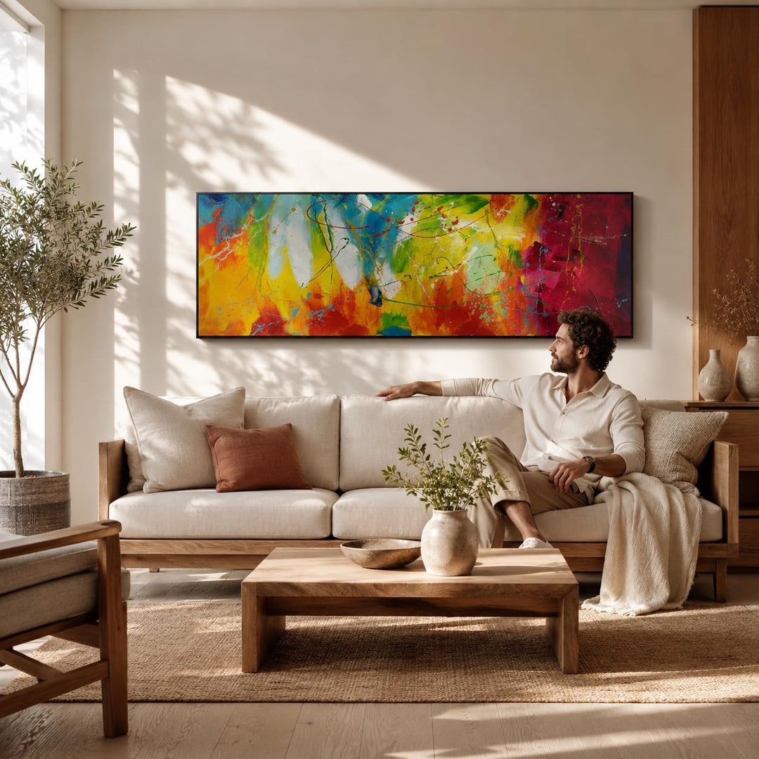 KunstLoft Leinwandbild | 100% HANDGEMALT | 150x50cm | Gemälde 'Bright Future' | Abstrakt | Bunt | Wa
