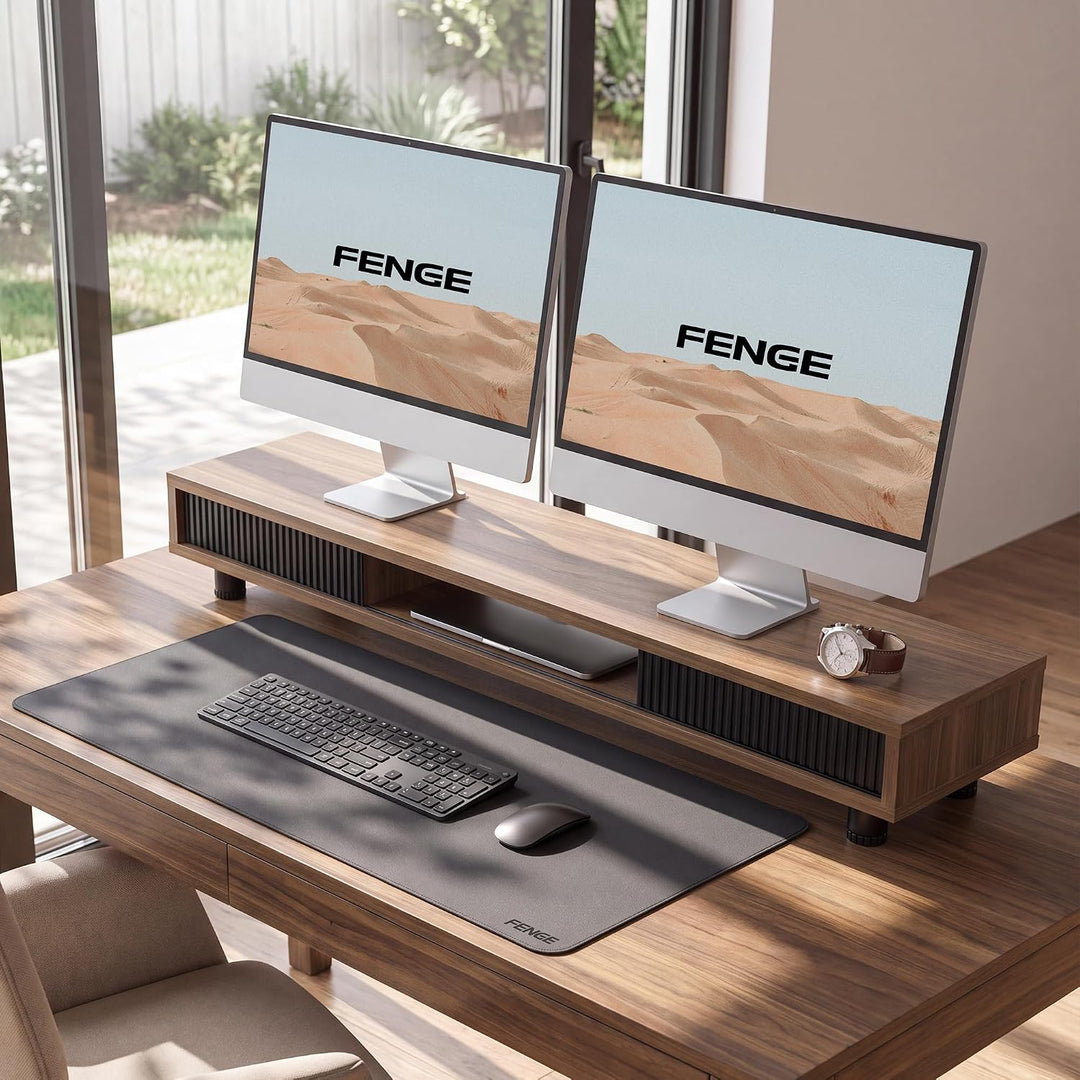 Fenge Dual Monitorständer 108cm Grosser Bildschirmständer mit 2 Glas-Schiebetür Höhenverstellbarer M