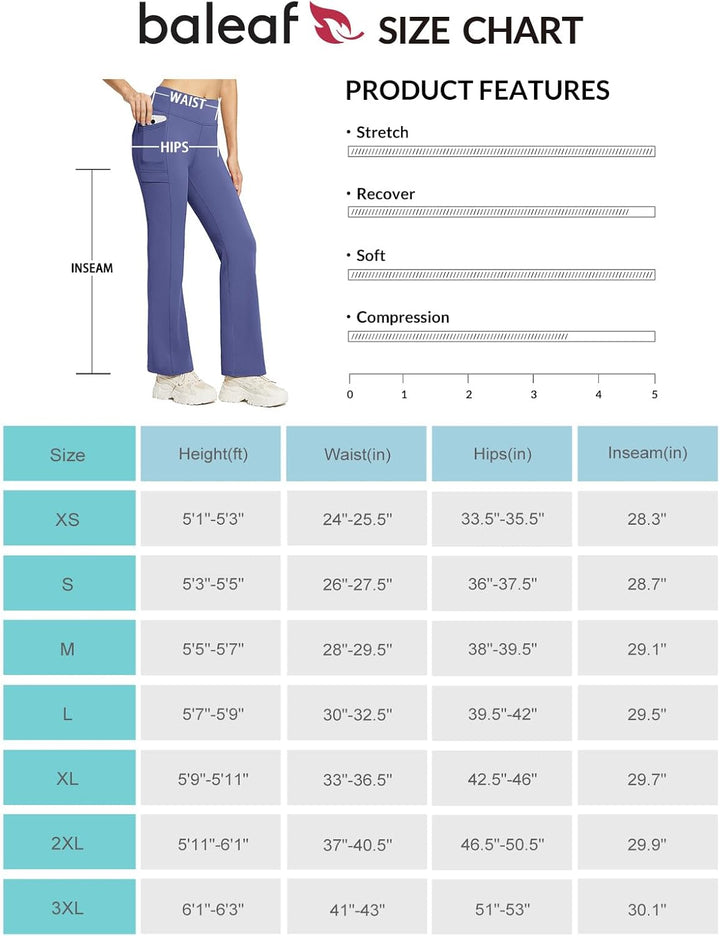 baleaf Damen Thermohosen mit Taschen Flare Leggings Hohe Taille Bootcut Thermo Leggings Sweatpants W