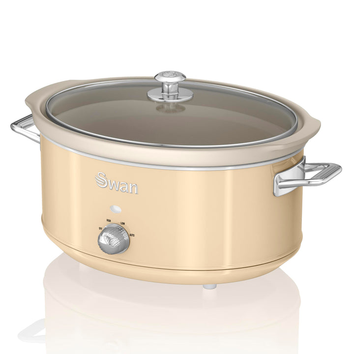 Swan Retro SF17031CN Slow Cooker 6,5L Abnehmbarer Kochbehälter, PFOA- und PTFE-freier Keramischer An