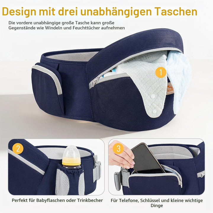 Viedouce Baby Hüftsitz Ergonomische mit Sicherheitsgurt Schutz,Reine Baumwolle Leicht und atmungsakt