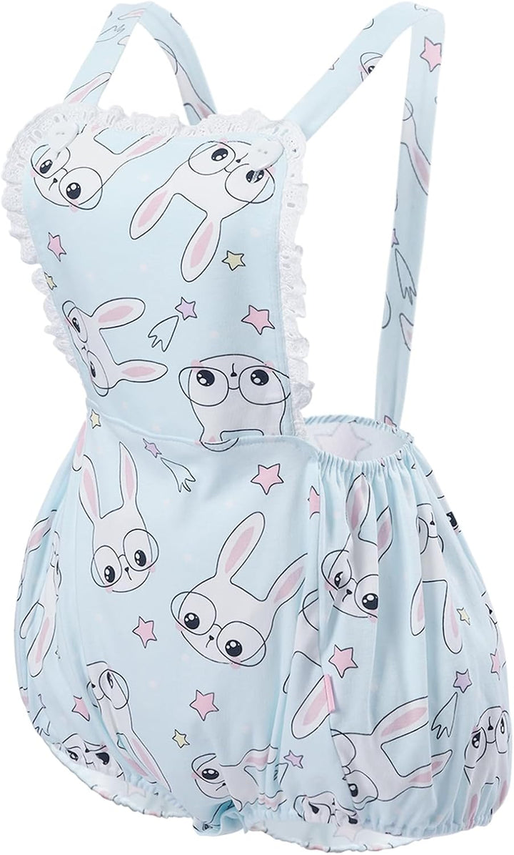 CutiePlusU Baumwolle Knopf Schritt Erwachsene Onesie Strampler Bodysuit Pyjamas- Full Print Overalls