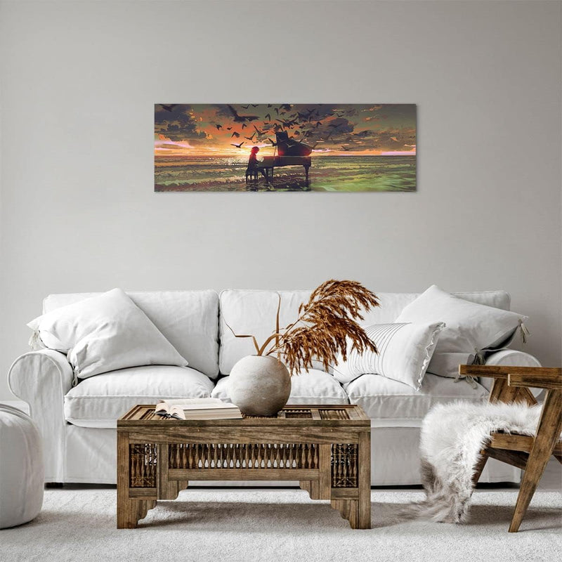 Panorama Bilder auf Leinwand Klaviermusik Leinwandbild mit Rahmen 90x30cm Wandbilder Dekoration Wohn