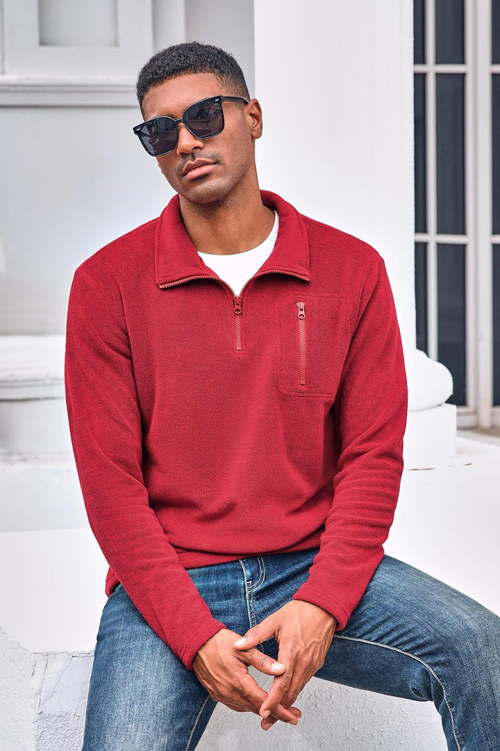 Beotyshow Herren Quarter Zip Fleece Pullover Langarm Sweatshirt Outdoor Taktisch Weich Warm Polar Fl