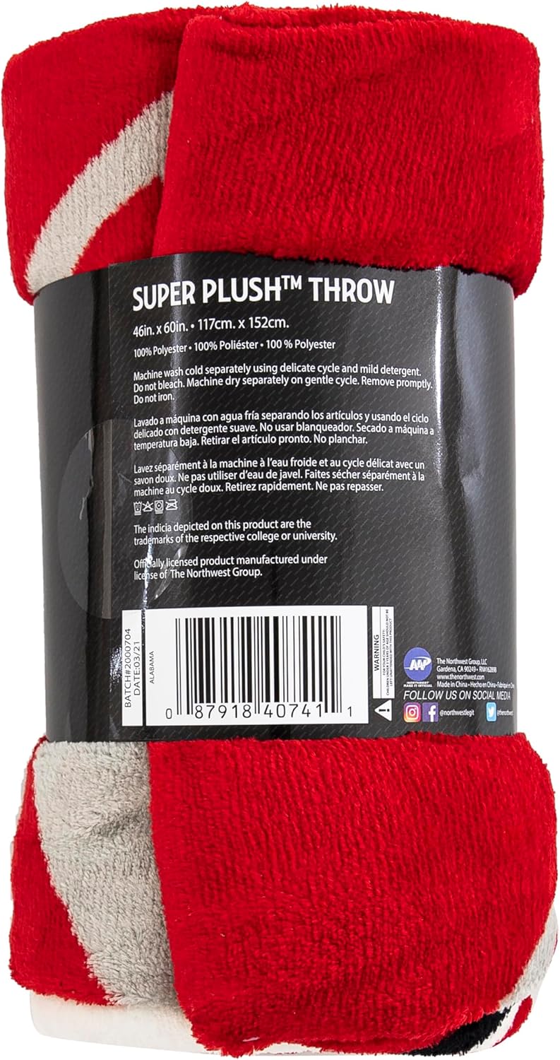 Northwest NCAA Micro-Raschel-Überwurfdecke, Uni, für Erwachsene Alabama Crimson Tide 46\" x 60\ Half